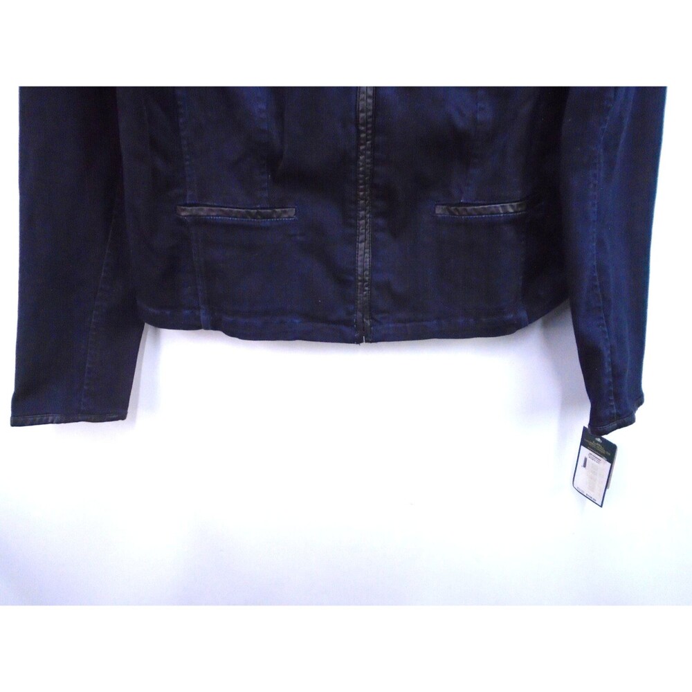 Ralph Lauren Womens Denim Biker MOTO Jacket Size 14 Dark Wash Faux Leather Trim - Picture 6 of 10